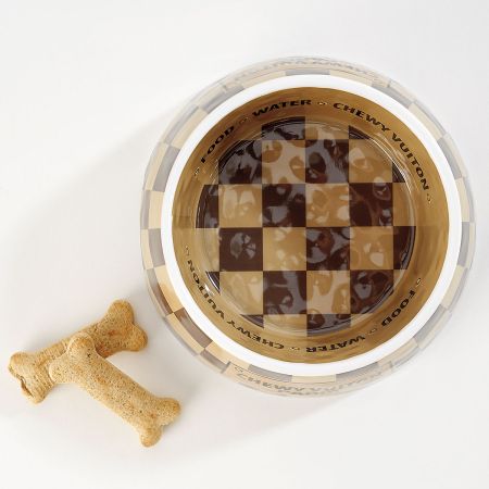 Checker Chewy Vuiton Dog Bowls