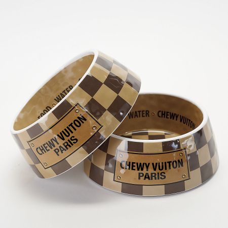 Checker Chewy Vuiton Dog Bowls