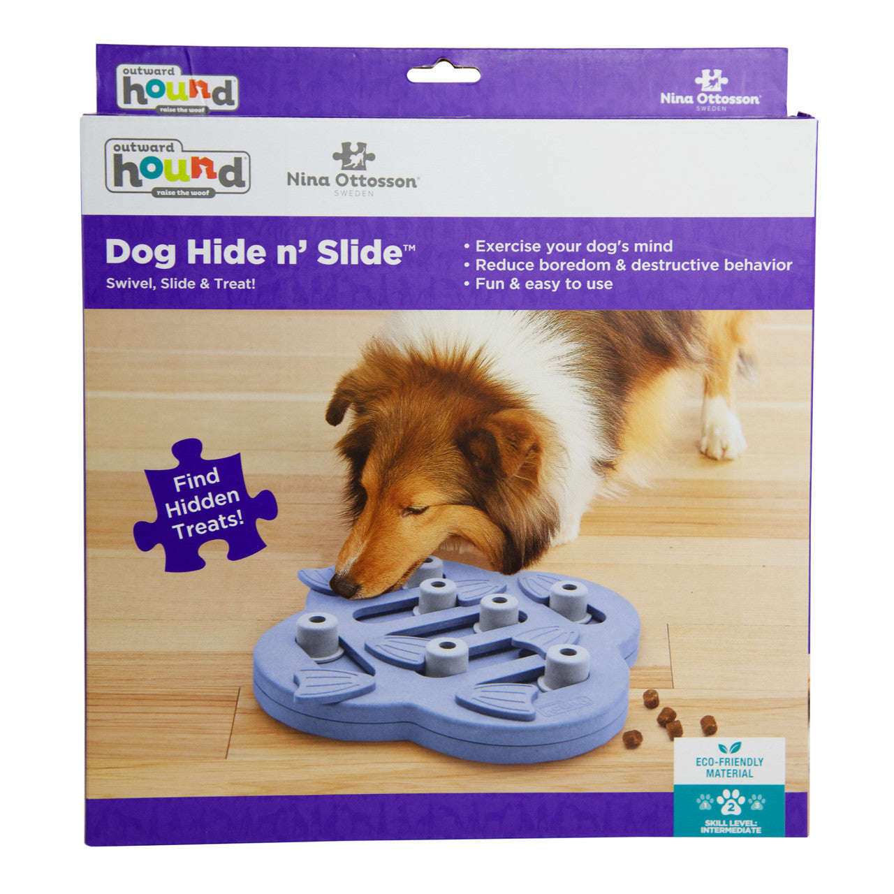 Dog Hide N' Slide Interactive Treat Puzzle Dog Toy - Purple