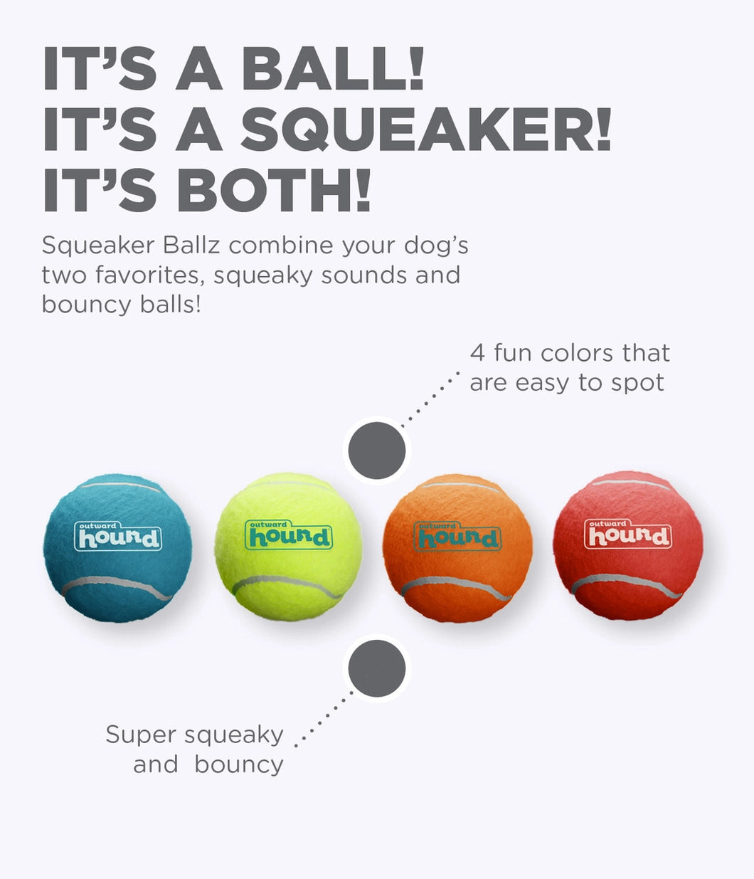 Outward Hound Squeaker Ballz - Multicolor 4 pack - Small