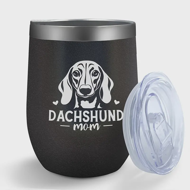 12 oz SS Insulated Wine Tumbler - Dachshund Mom Black