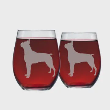 Boxer Etched Wine Glass Set
