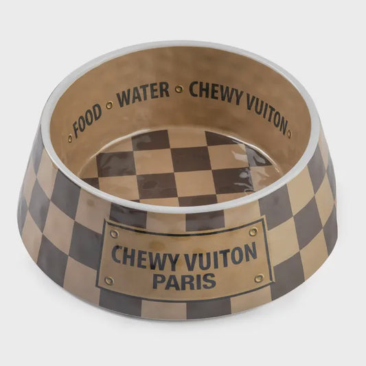 Checker Chewy Vuiton Dog Bowls