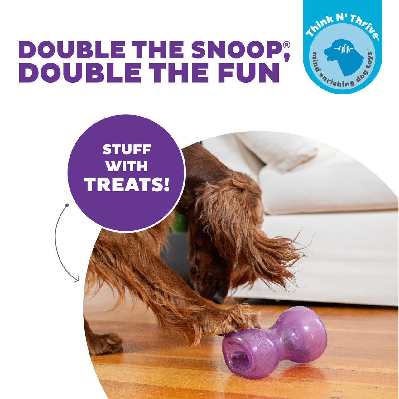 Double Snoop Interactive Treat Stuffer Dog Toy, Purple
