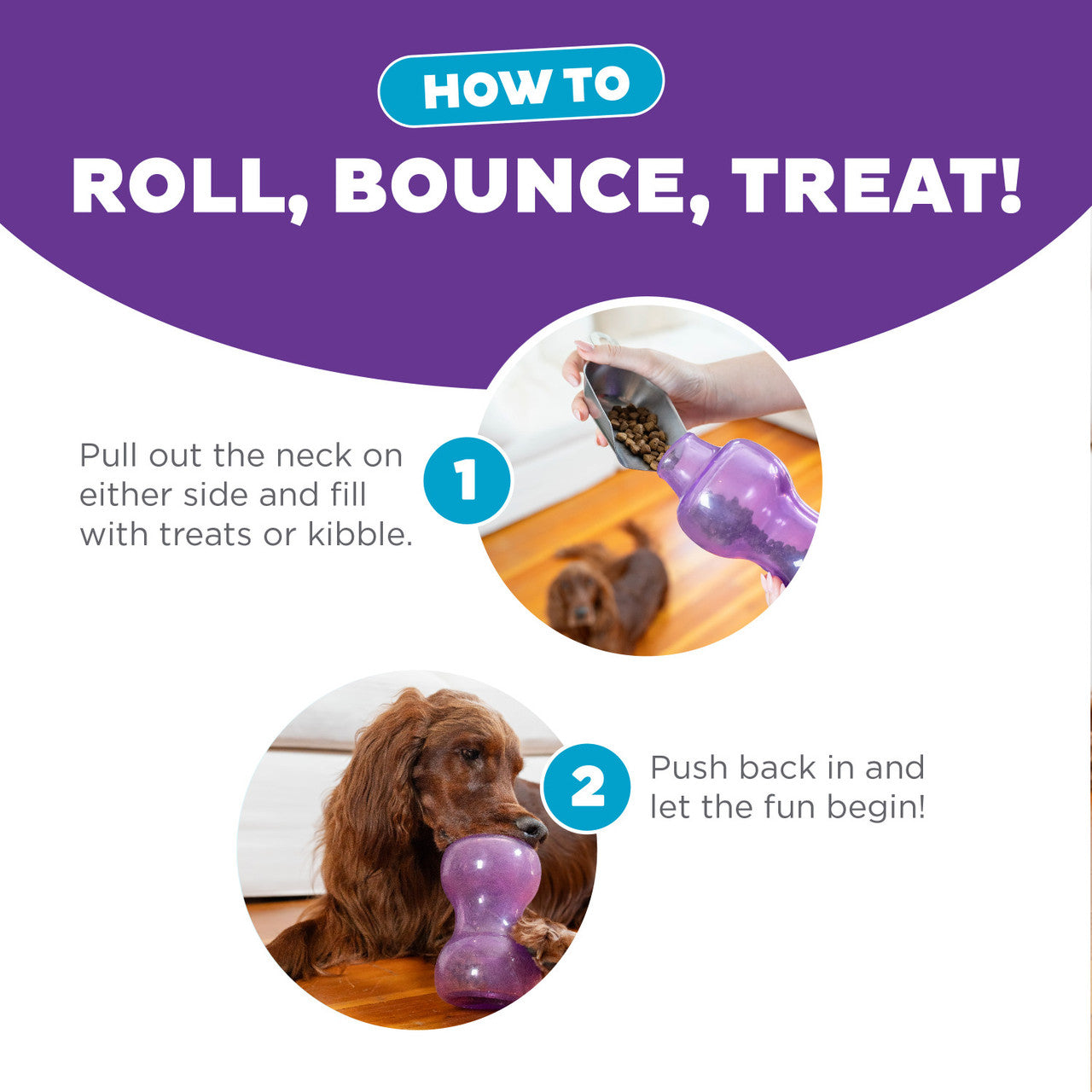 Double Snoop Interactive Treat Stuffer Dog Toy, Purple