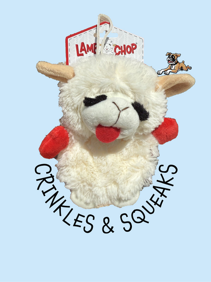 Dream Works Lamb Chop Squeaker Mat - Crinkle Plush Dog Toy 6"