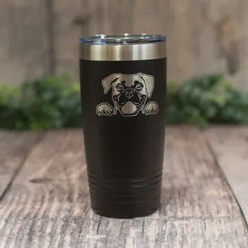Engraved Boxer Dog Travel Tumbler - With Handle